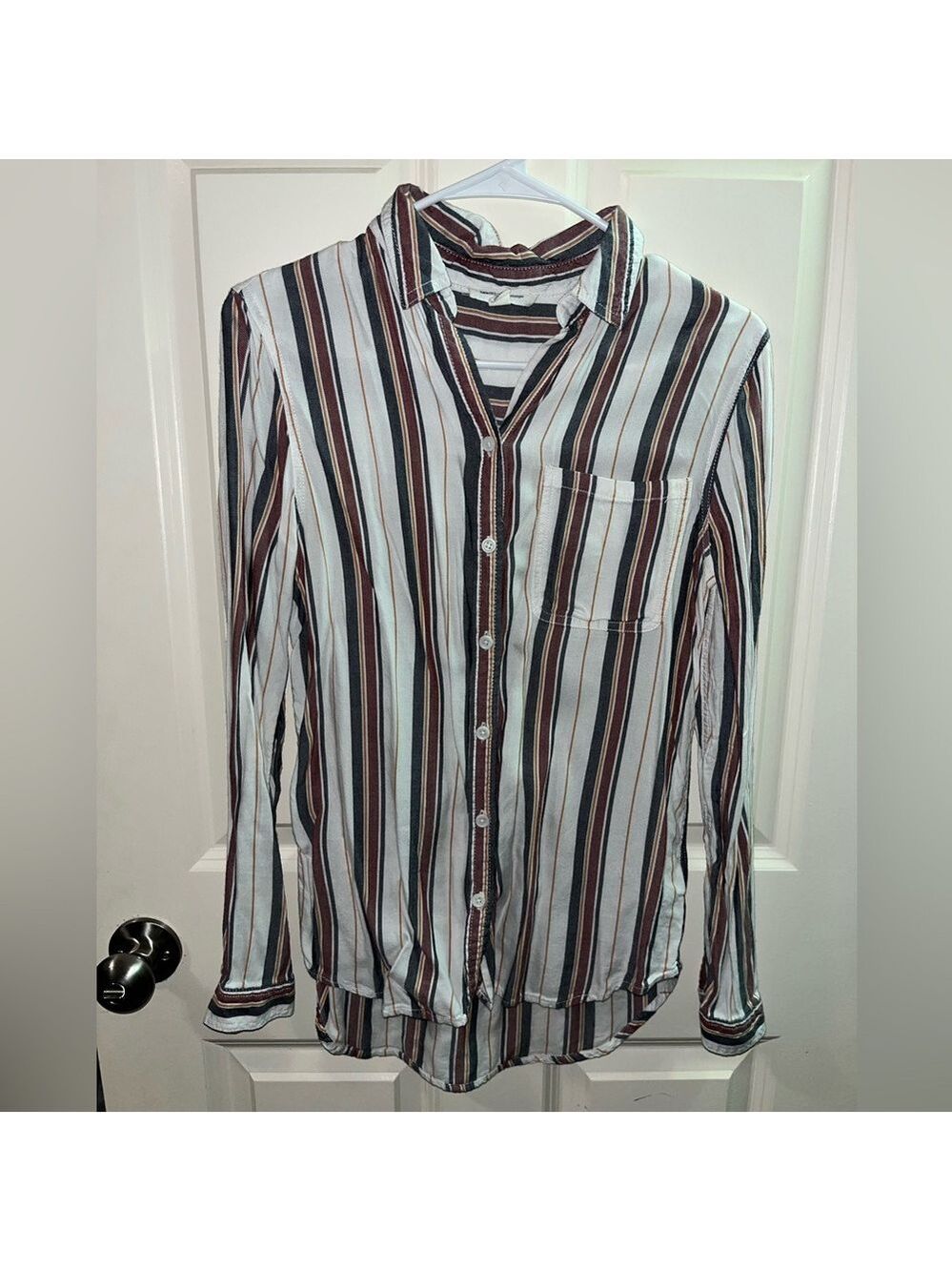 Beachlunchlounge Black White Burgundy Casual Button Down Shirt
